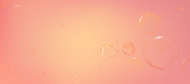 五颜六色的水滴散景，宏观油滴表面以橙黄色为背景。透明凝胶气泡，化妆品血清载体滴剂，皮肤产品背景胶原蛋白甘油元素图片下载