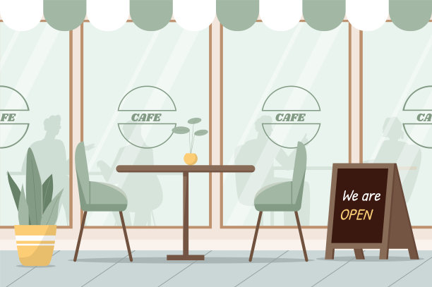 户外咖啡馆展示矢量概念图片下载