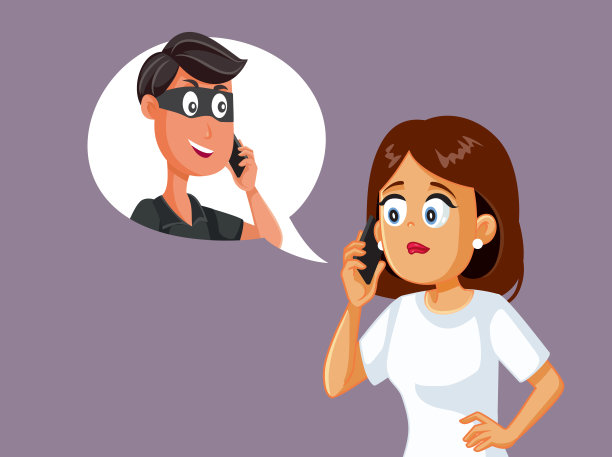 女人在电话上与骗子矢量卡通说话图片下载