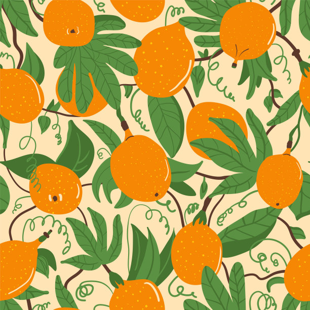 甜的格兰纳迪拉无缝图案。热带水果层出不穷的背景。黄百香果重复盖。异国风情的西番莲环饰瓦。矢量手绘平面插图。图片下载