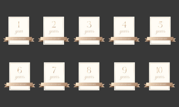 一套白色和金色的周年纪念卡片图片下载