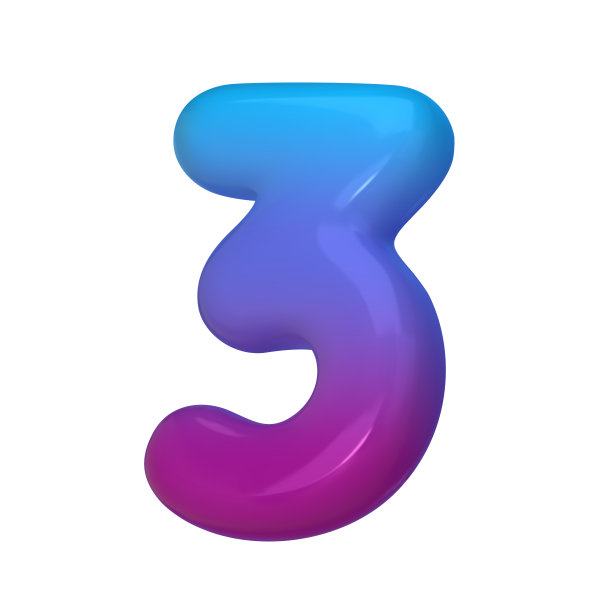 3. 3D风格在渐变的蓝色和紫色渲染数字三插图。光滑的充气数字。矢量图图片下载