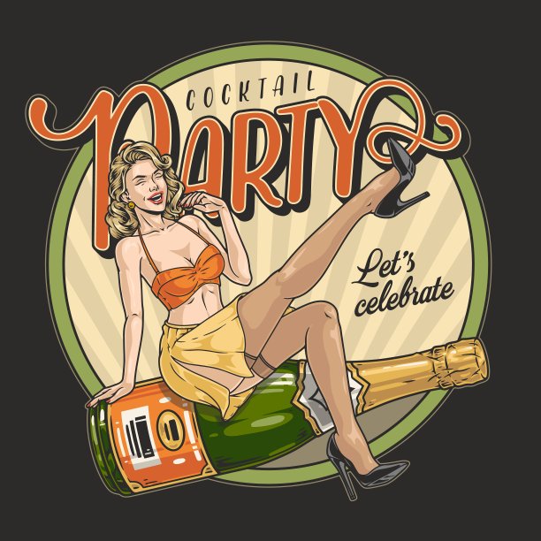 鸡尾酒会彩色复古海报图片下载