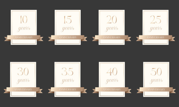 一套白色和金色的周年纪念卡片图片下载