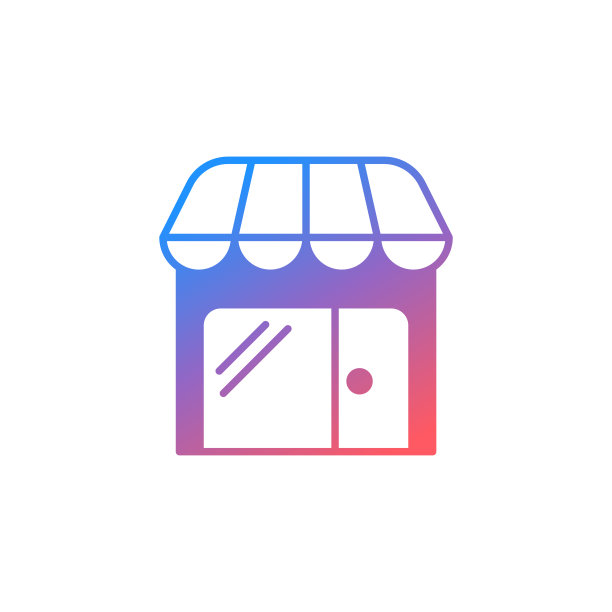 白色背景上的便利店渐变图标设计。这个黑色的平面图标适用于信息图表、网页、移动应用程序、UI、UX和GUI设计。图片下载