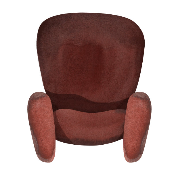 老式破旧的棕色扶手椅。缓冲家具。室内设计空白。回家度假。孤立的水彩插图在白色的背景。剪纸艺术。图片下载