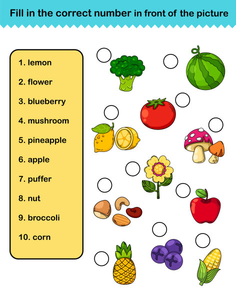 填写正确的数字在前面的图片教育工作表为儿童插图矢量图片下载