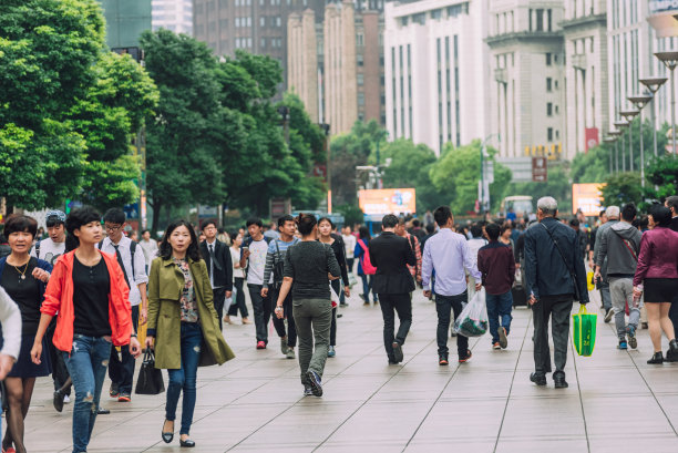 拥挤的上海市区街景图片下载