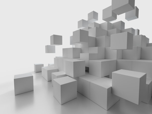 一个由白色立方体组成的坍塌金字塔。堆叠立方体的3D插图图片下载