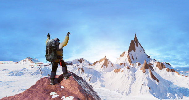 《庆祝胜利:登山者登顶的欢乐之旅图片下载