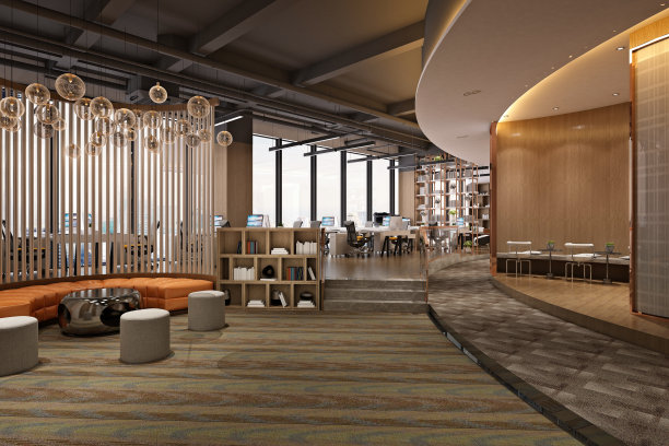 现代小型企业办公室内部的3d渲染图片下载