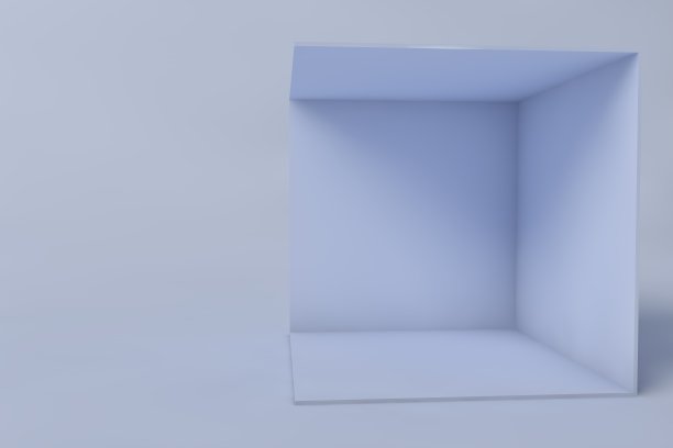 立方体盒子或角落房间内部横截面。绿色空几何正方形3D空白框模板图片下载