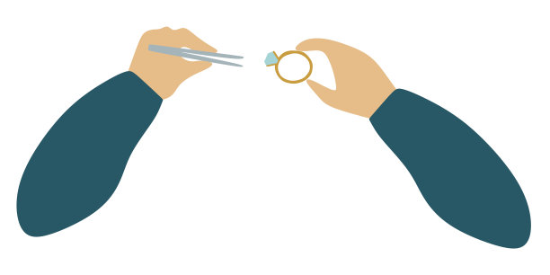 扁平和轮廓珠宝商的手拿镊子和大红宝石宝石。红色辉煌的图标。珠宝商的职业。珠宝商日卡。矢量卡通插图孤立的白色。珠宝制作概念。图片下载