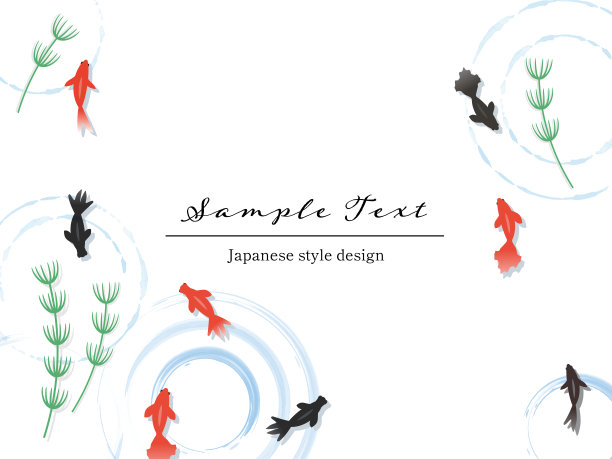 日式框架设计的金鱼和水生植物图片下载