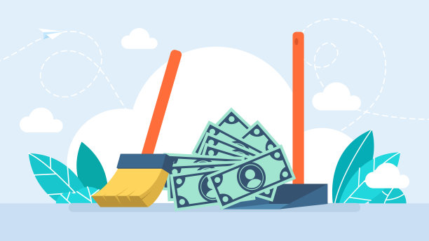 全面的钱。通货膨胀，禁运，制裁，货币贬值的概念。扫把扫钞票，清除钞票或打扫卫生。扫帚，铲子，扫地。平的插图图片下载