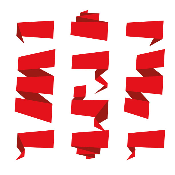 折叠彩带横幅设置。红色标签模板集合。矢量图图片下载