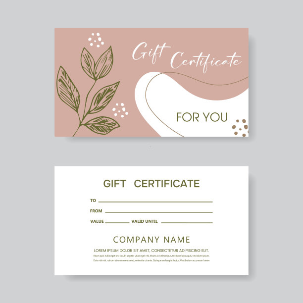 一套礼品卡模板。模板在现代风格的鲜花沙龙，画廊，水疗中心，商店。礼券。图片下载