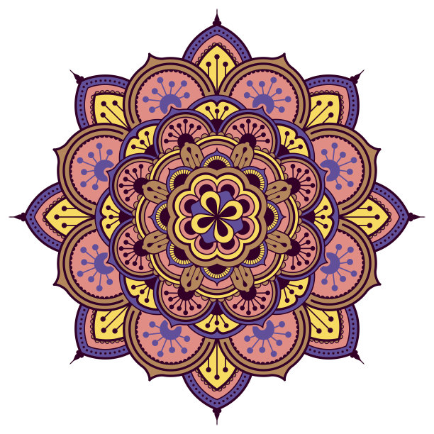 白色背景上的彩色装饰，对称图案与涂鸦蕾丝框架。部落民族曼陀罗装饰。巾巾、头巾、台布织物印花、丝巾、丝巾图案、敦煌壁画图片下载