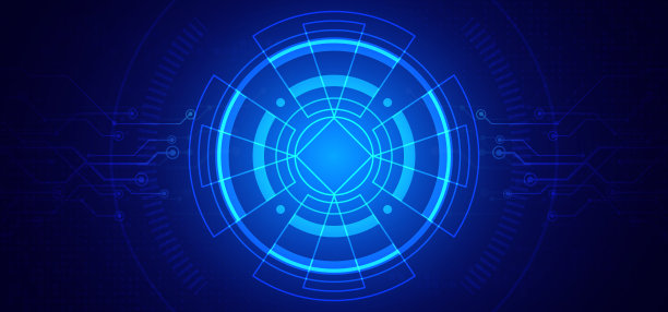 抽象数字技术未来派电路板蓝色背景，网络科学技术布局，创新未来Ai大数据，全球互联网网络连接，云高科技插画向量图片下载