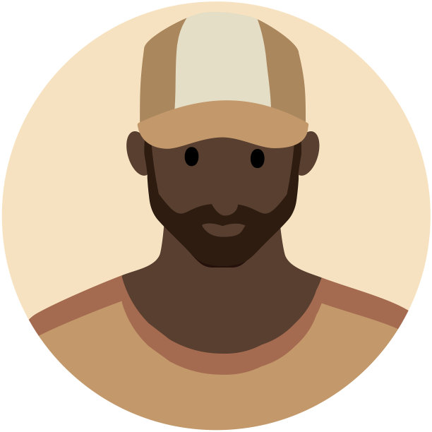 一个留着胡子的年轻人的圆形图标或化身，微笑着戴着棒球帽的黑人或非裔美国人图片下载