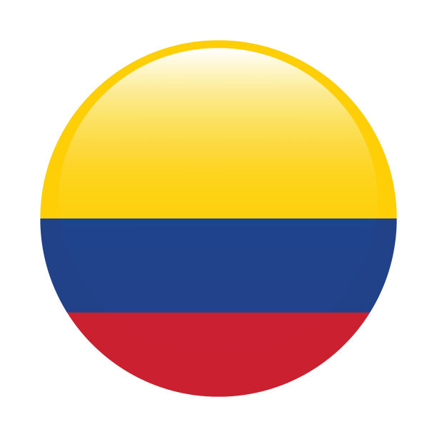 哥伦比亚国旗。哥伦比亚的旗帜。哥伦比亚圆旗。按钮标志图标。标准颜色。圆形图标标志。电脑插图。数码插图。矢量插图。图片下载