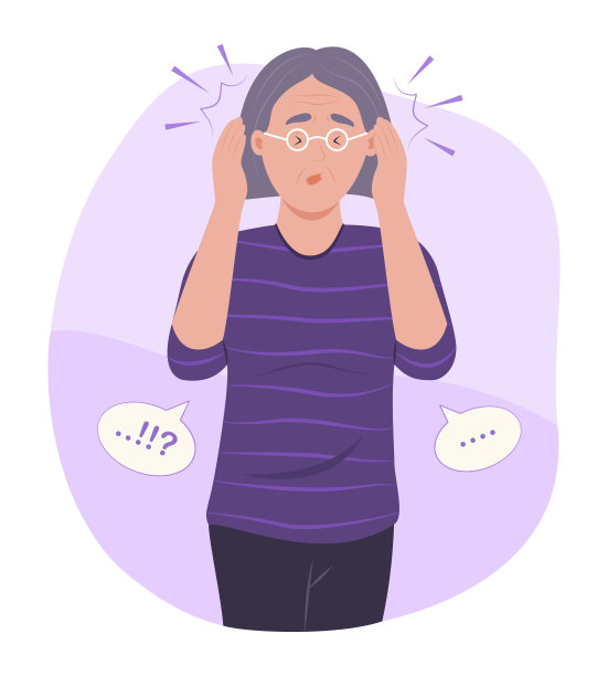 老年妇女头痛、偏头痛和头晕的保健概念说明图片下载