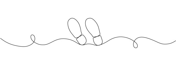 用一条连续线绘制的鞋印图标。单线框架鞋印。矢量可编辑的线条插图。图片下载