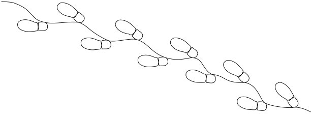 用一条连续的可编辑线条绘制脚在鞋中的足迹。简单线性风格的斜鞋印。矢量图图片下载