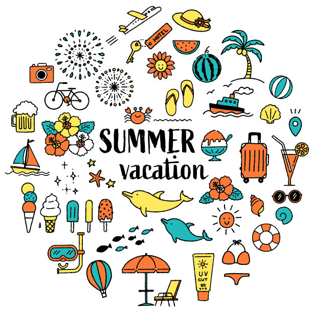 可爱简单的夏季插画套装(彩色)图片下载