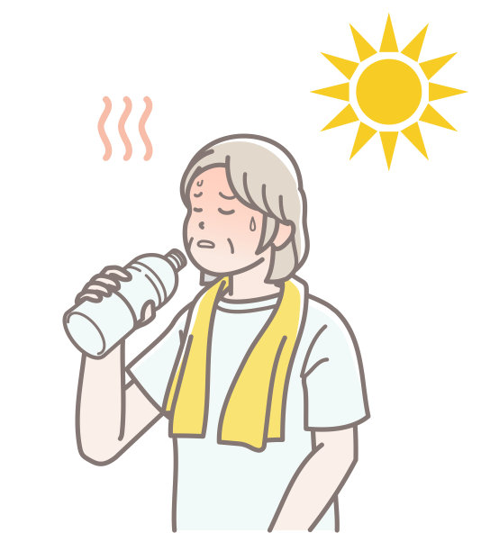 一位中暑的老妇人补水的插图图片下载