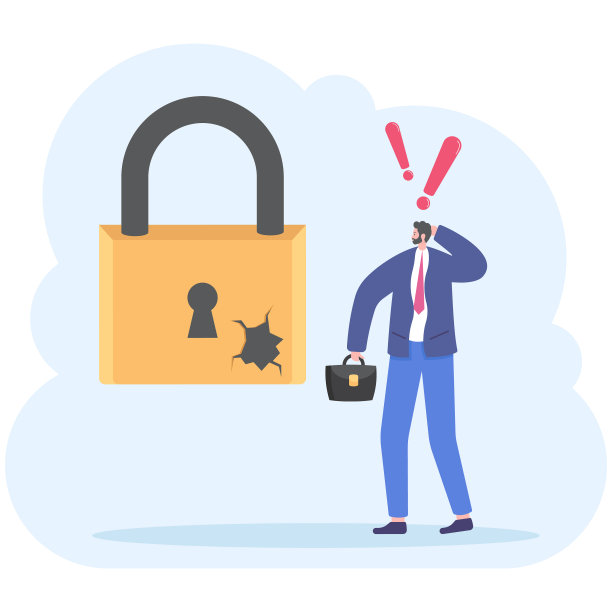 服务器数据泄露。一名IT人员试图用放大镜分析安全系统，找到问题并修复它。检查并解决。黑客窃取数据。概念插画设计图片下载