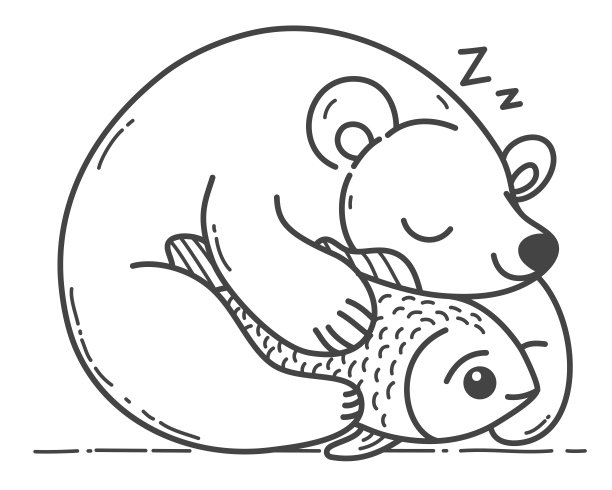 北极熊安静地睡觉，手里拿着一条鱼，这是它最喜欢的食物。图片下载