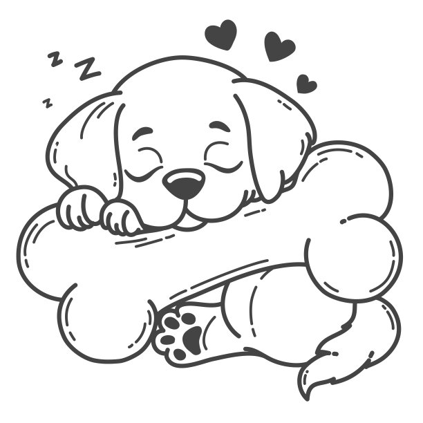 狗安静地睡着了，手里拿着一根骨头，这是它最喜欢的食物。图片下载