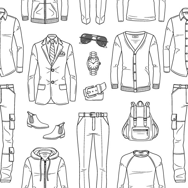 男时尚集，矢量线无缝背景图案图片下载