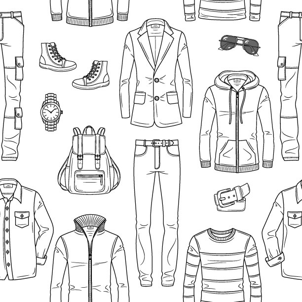 男时尚集，矢量线无缝背景图案图片下载