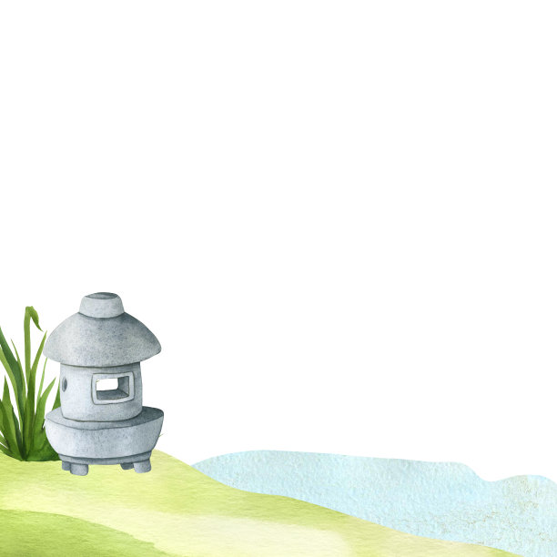 石灯在日本庭园与世隔绝。手绘水彩插图雕塑与复制空间。日式石像，景观设计元素图片下载