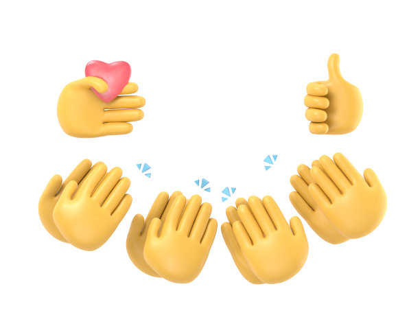 卡通手势图标模型。一群人鼓掌，点赞。掌声、喝彩、庆祝、狂喜。白色背景的3D渲染。图片下载