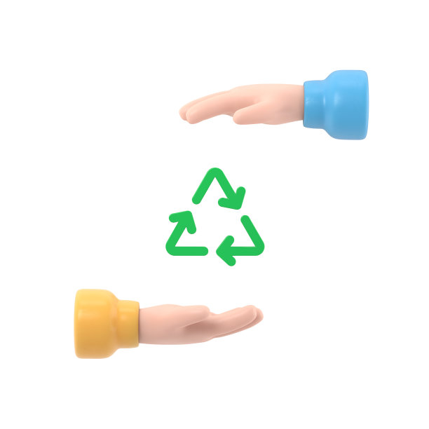 生态友好。保存自然。生态企业。纸张回收图标在人手。保护地球环境。3D插图平面设计。白色背景的3D渲染。图片下载