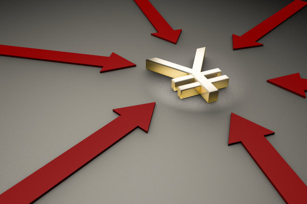 红色箭头和金色人民币图片下载