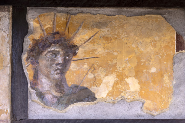 庞贝城的壁画，阿波罗或索尔手持宇宙王冠和鞭子图片下载