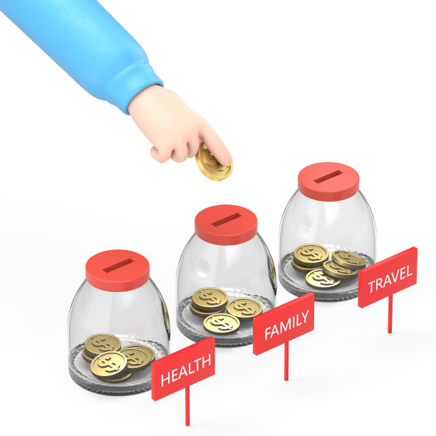 卡通手势图标模型。平面三维等尺商人手中投币融入家庭、健康、旅游、理财理念。白色背景的3D渲染。图片下载