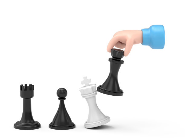 商业策略。战略家手里拿着棋图黑王。战斗的胜利。概念规划和管理。赢得成功。白色背景的3D渲染。图片下载