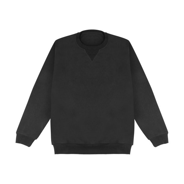 空白运动衫颜色黑色模板正面和背面的看法在白色背景。圆领模型图片下载