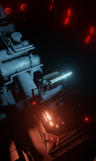 地板下的管道用红色照明，在黑暗场景中用蓝色图片下载