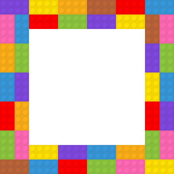 隔离框架从彩色砖玩具塑料背景。设置矢量背景图片下载