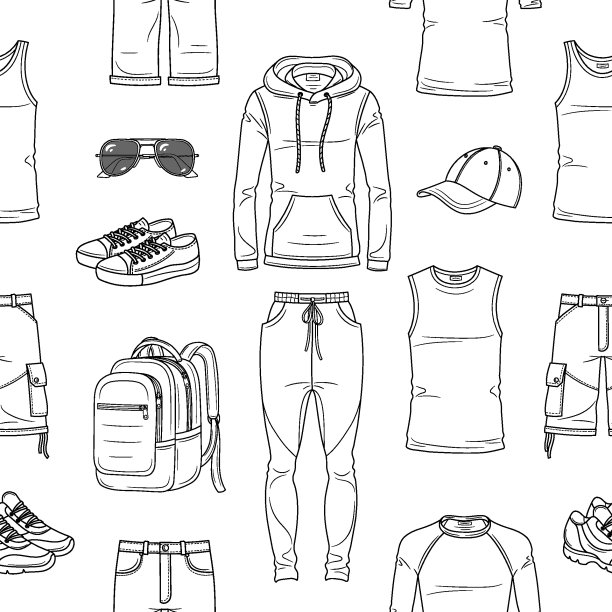 男士运动服装系列，矢量线无缝图案背景图片下载