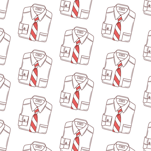 男士正装衬衫配领带，矢量线无缝图案背景图片下载