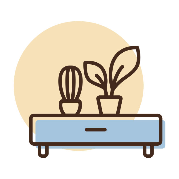 木制架子与两个盆栽植物矢量图标图片下载