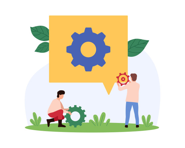 设置优化，过程或产品改进由微小的人与金属齿轮图片下载