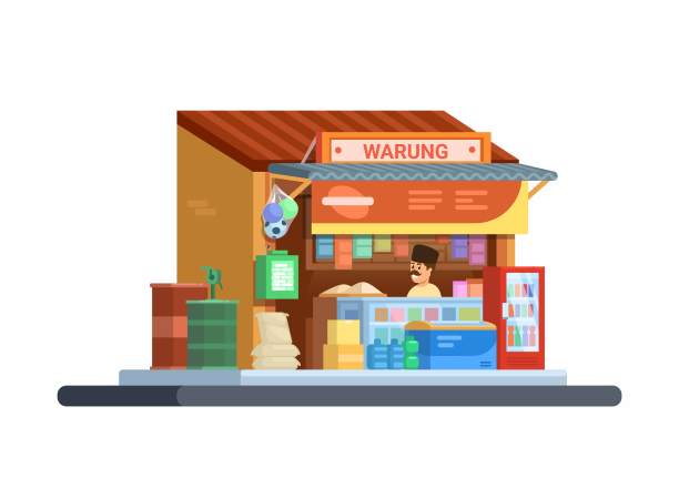 Warung Kelontong是印尼传统杂货店卡通插图矢量图片下载